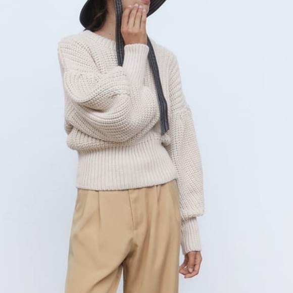 Nwt Zara Balloon Sleeve Knit Sweater 